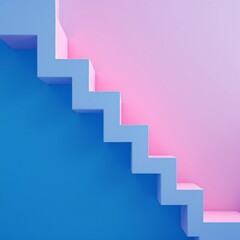 Fototapeta premium Abstract Stairs Leading Upward with Blue and Pink Contrasting Background