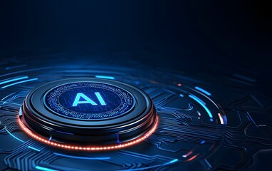 Fototapeta premium Futuristic AI Technology Interface with Neon Elements and Circuit Patterns on a Dark Background for Innovation and Digital Concepts