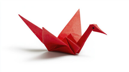 Red origami crane with detailed folds, symbolizing peace and creativity