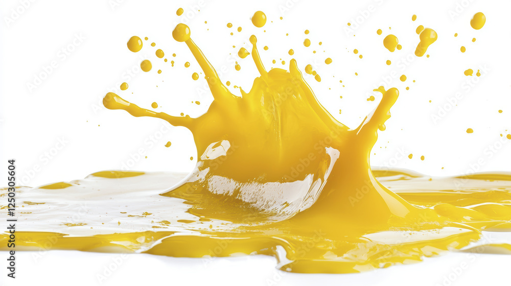 Aufkleber yellow paint splash creating dynamic patterns on white background, showcasing vibrant color and flui