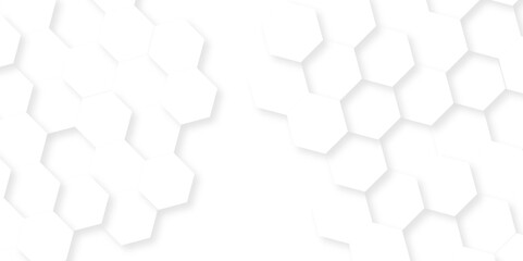 Minimal white hexagonal with hexagon modern technology creative emboss light honeycomb polygonal web. abstract geometric science and mosaic tile with template web texture background.	