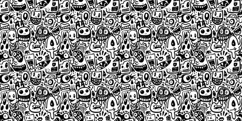 Cartoon hand-drawn doodles on the subject of summer holidays theme seamless pattern
