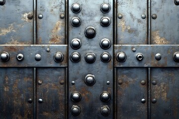 Fototapeta premium Rusted Vintage Metal Door with Rivets and Bolts Abstract Industrial Background
