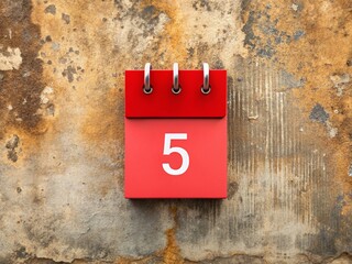 Urban Exploration: Red Flip Calendar on Grungy Wall - Five Days Left