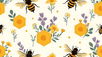 Buzzing Wildflower Pattern A Geometric Honeybee Journey