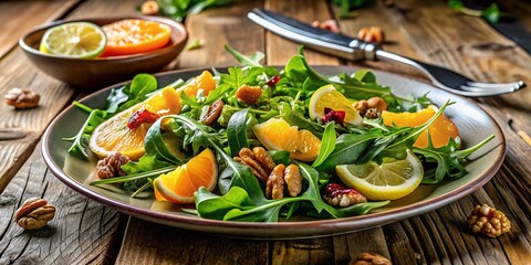 Vibrant Arugula Salad with Citrus & Walnuts - Tilt-Shift Photography