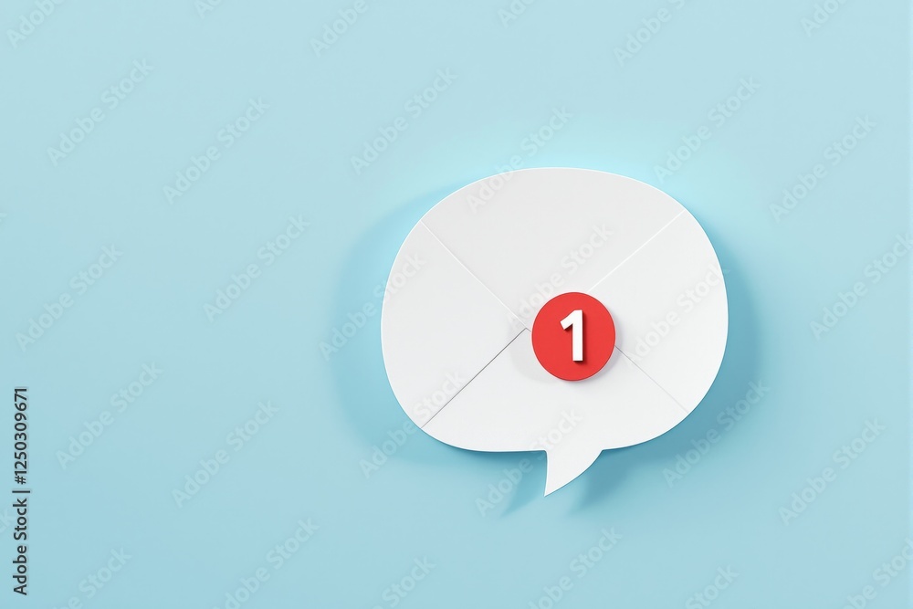Poster white speech bubble with envelope and red notification badge on light blue background. concept of ne