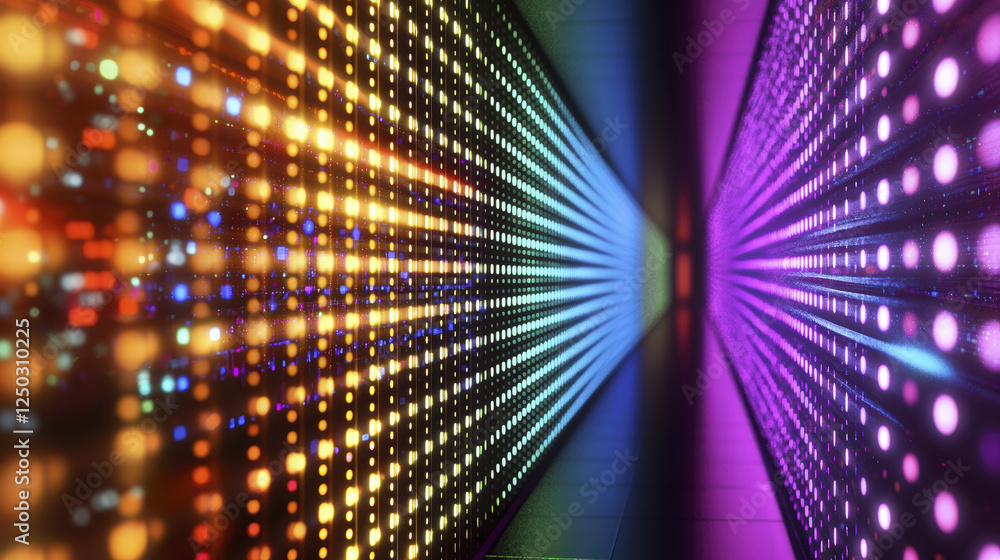 Poster vibrant light patterns create mesmerizing tunnel effect with colorful beams