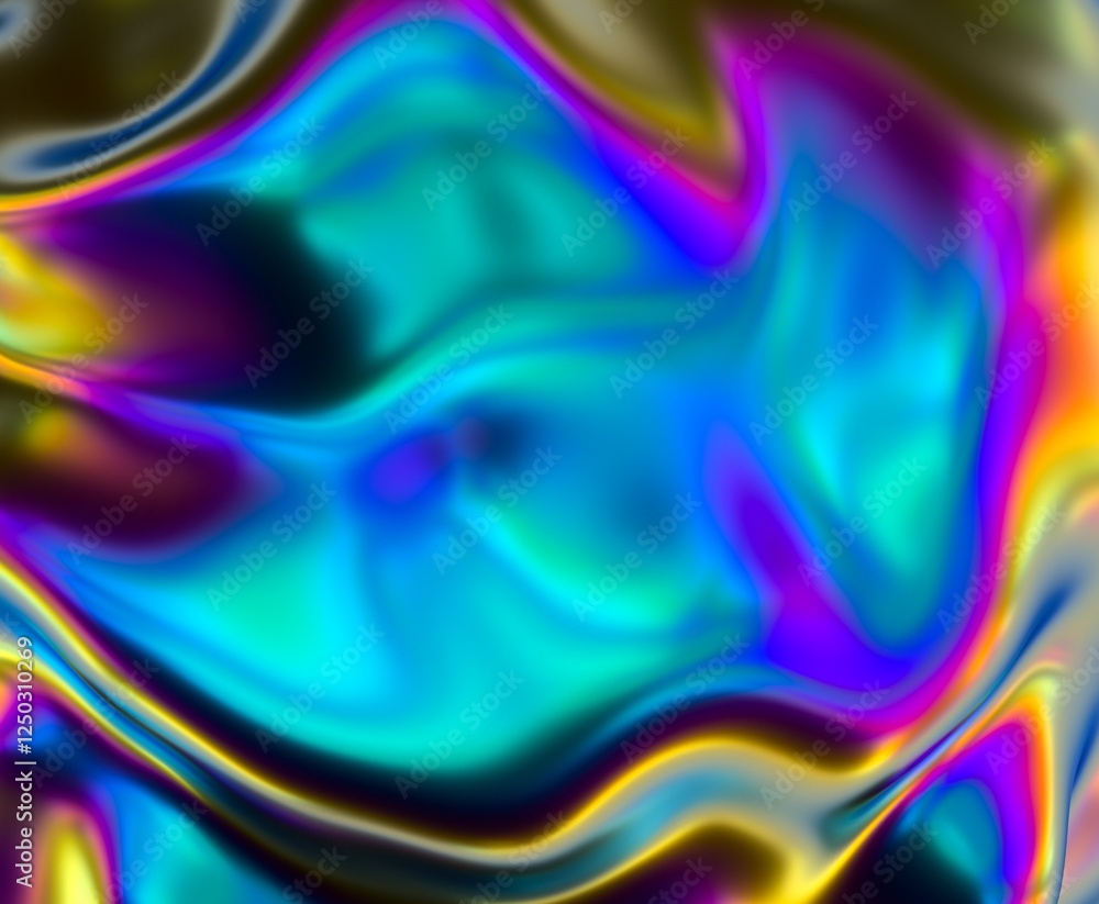 Aufkleber holographic glossy surface with colorful opalescent ripples. futuristic 3d illustration of neon glit
