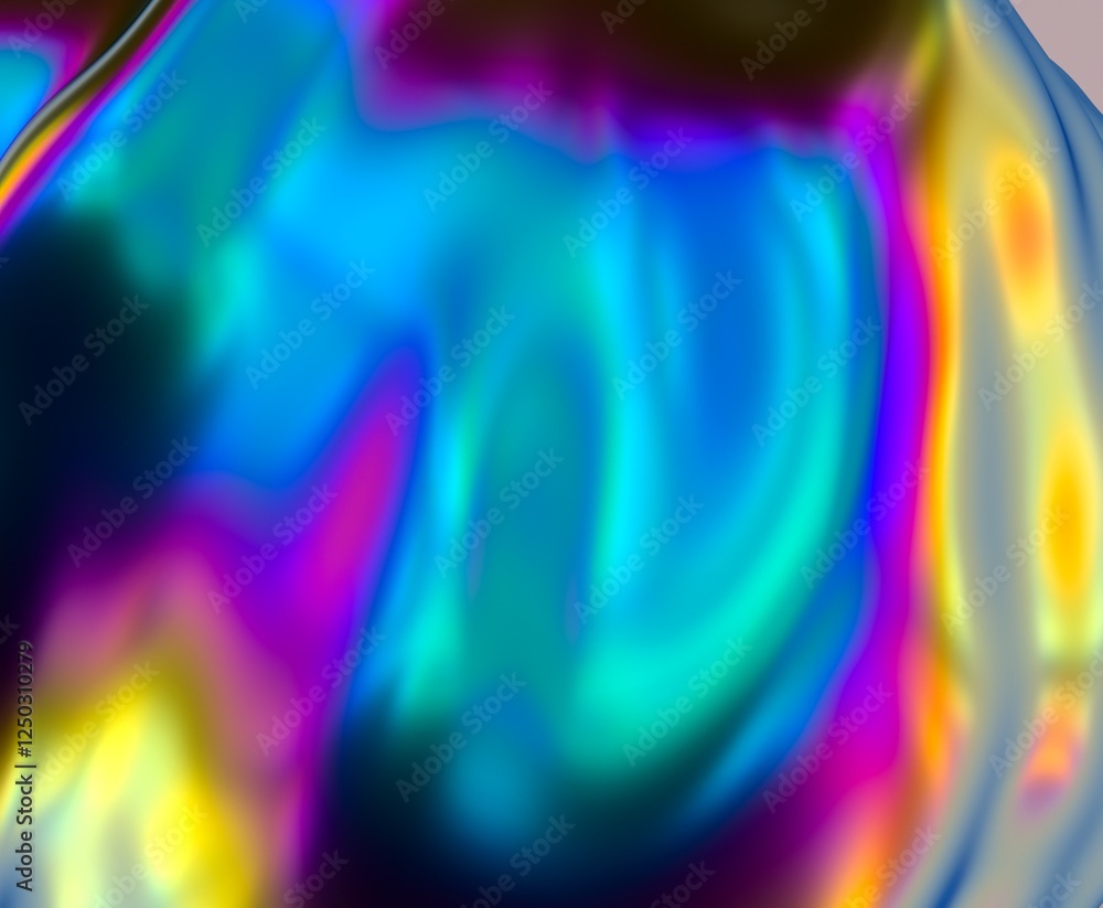 Aufkleber holographic glossy surface with colorful opalescent ripples. futuristic 3d illustration of neon glit