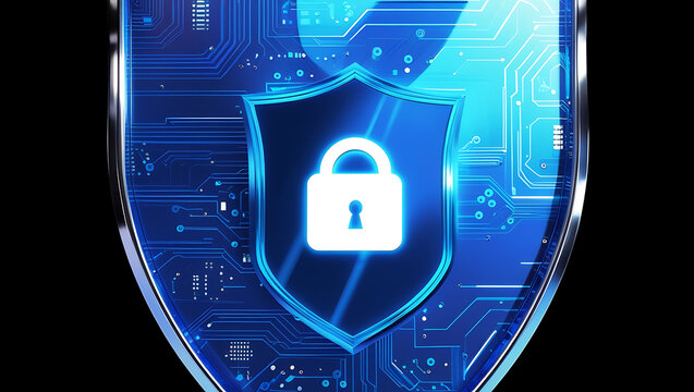 "Digital Shield Protection: Cybersecurity and Data Security Illustration with Futuristic Shield Icon"

