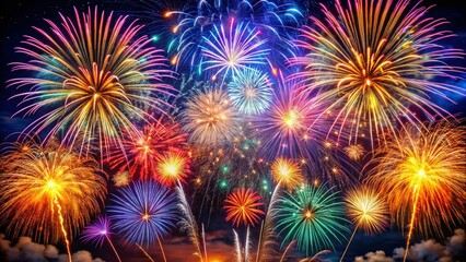 Fototapeta premium Vibrant Fireworks Explosion at Night - Colorful Festive Display