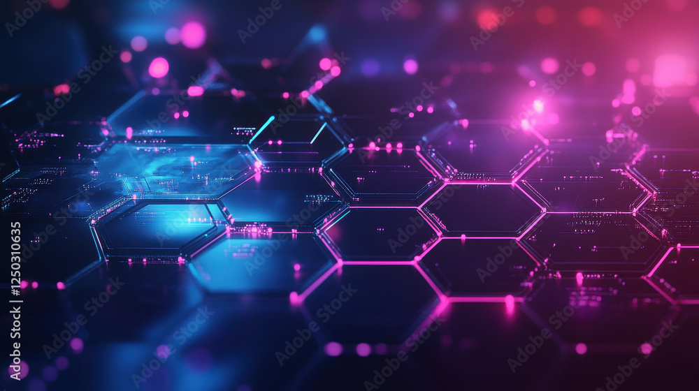 Poster abstract futuristic background with hexagons and glowing connections, a digital technology concept f