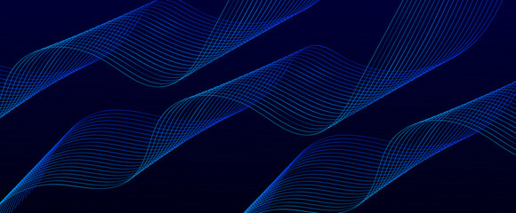 Dark abstract background with glowing wave. Shiny moving lines design element. Modern purple blue gradient flowing wave lines. Vector illustration