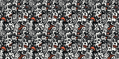 Cartoon hand-drawn doodles on the subject of summer holidays theme seamless pattern