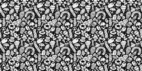 Cartoon hand-drawn doodles on the subject of summer holidays theme seamless pattern