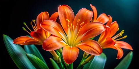 Obraz premium Vibrant Orange Clivia Miniata Flower Macro Photography - PNG