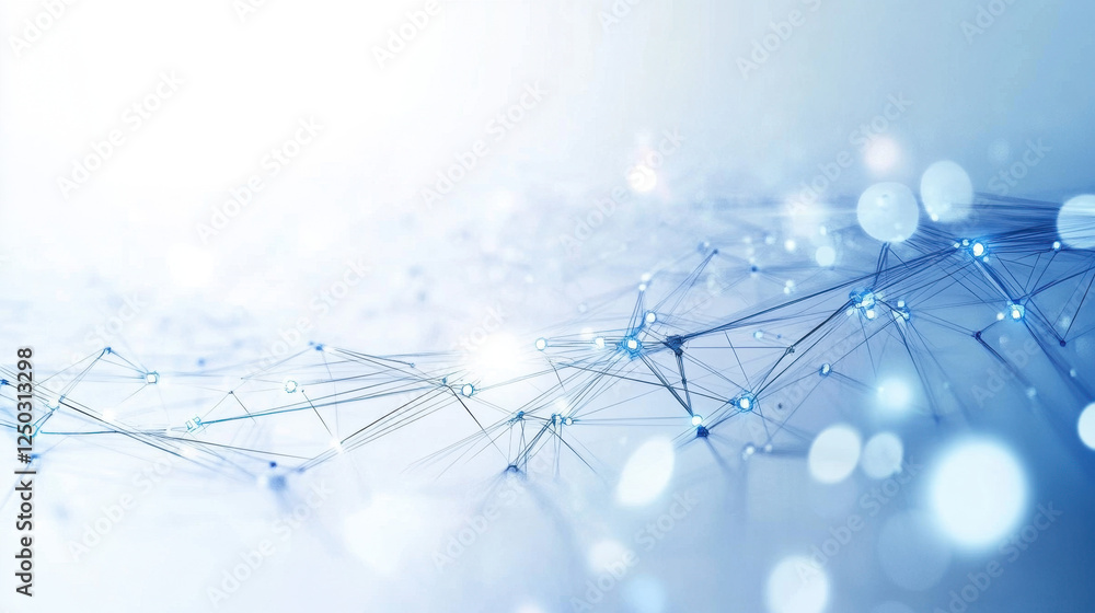 Poster abstract technology background with network connection and digital data vector dots on a light blue 