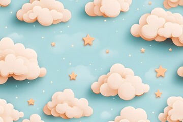 Obraz premium Whimsical Cloud and Starry Sky Abstract Design
