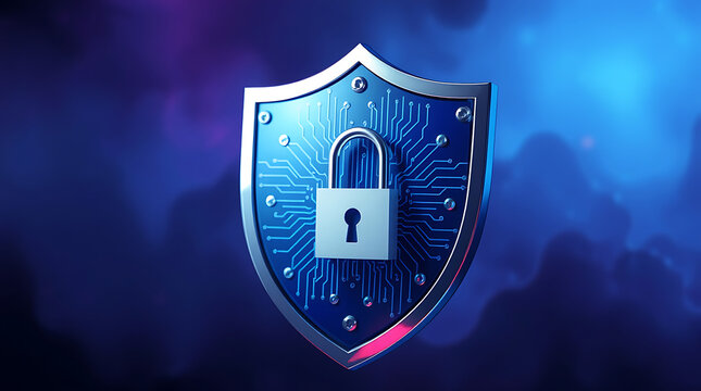 "Digital Shield Protection: Cybersecurity and Data Security Illustration with Futuristic Shield Icon"

