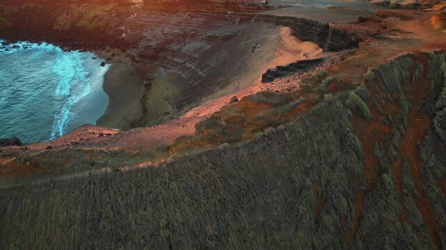 Drone Aerial Pan Of Papakōlea Green Sand Beach In Big Island, Hawaii, USA