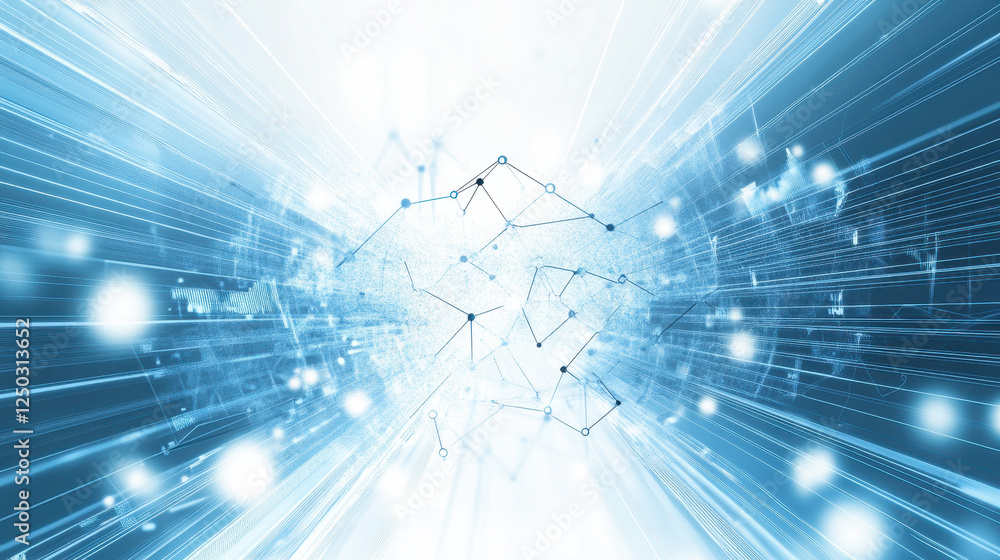 Poster abstract technology background with network connection and digital data vector dots on a light blue 