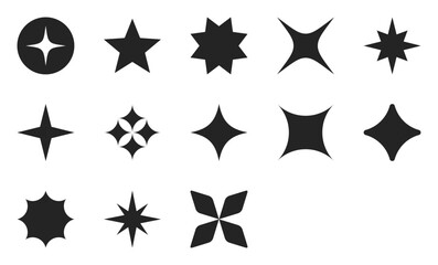 set of black and white stars in multiple shapes