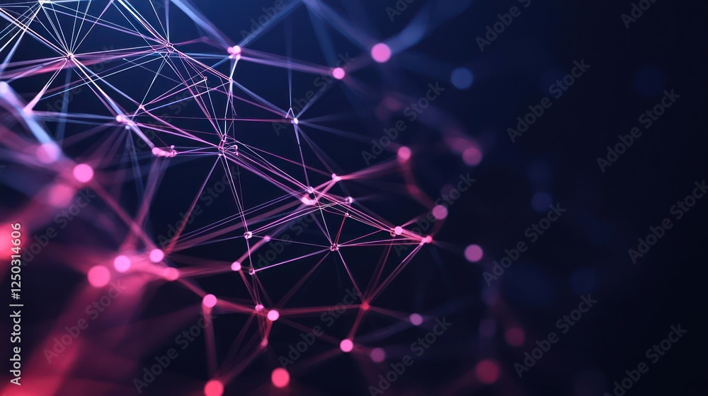 Poster abstract network design with pink and blue lines and dots
