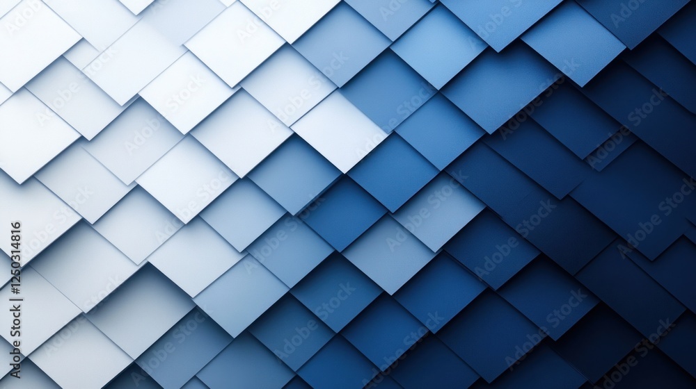 Poster abstract blue geometric tile pattern with dynamic light and shadow
