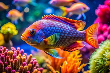 Fototapeta premium Vibrant Tropical Fish Swimming in a Coral Reef Aquarium