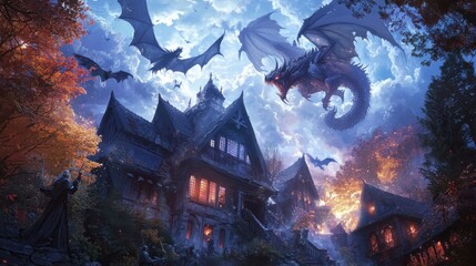 Obraz premium Mythical creatures gathering enchanted glade artistic representation under full moon magical celebration