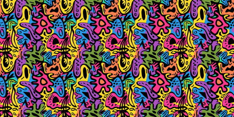Cartoon hand-drawn doodles on the subject of summer holidays theme seamless pattern