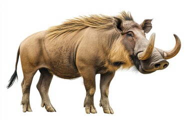 African warthog standing against white background. Possible use Wildlife, educational material