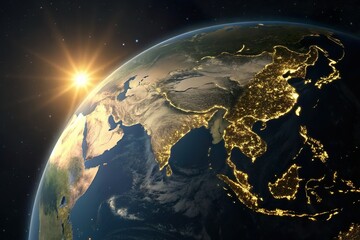 earth globe with glowing asian continent. Asia focus
