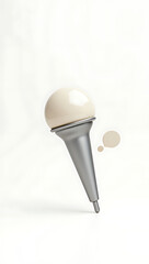 A simple 3D render of a microphone with a speech bubble, symbolizing confidence in public speaking, placed on a plain white background.