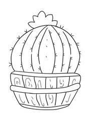 Black and white cactus illustration for coloring books. Perfect for kids and adults, this detailed line art is great for relaxation and creative fun.