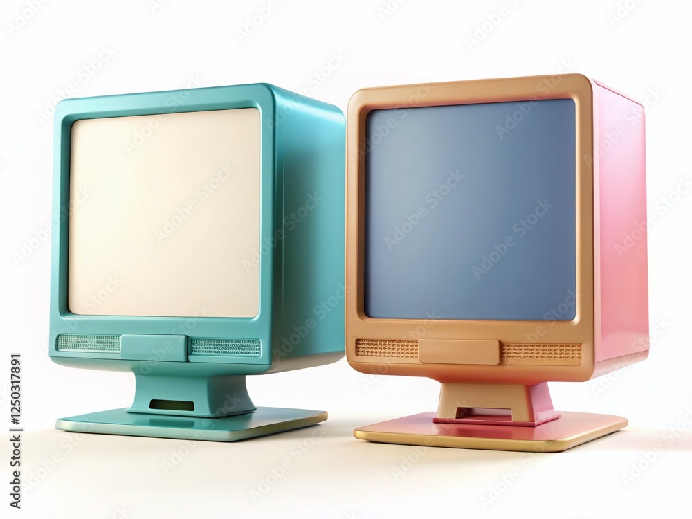 Aufkleber vintage duo monitors: blank screen mockup for app ui ux web design presentation - 3d render