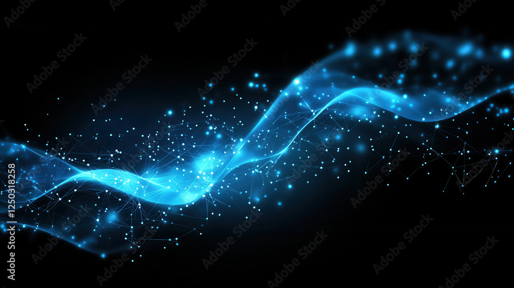 Poster Abstract blue background with glowing connections and data points forming intricate patterns on a dark backdrop