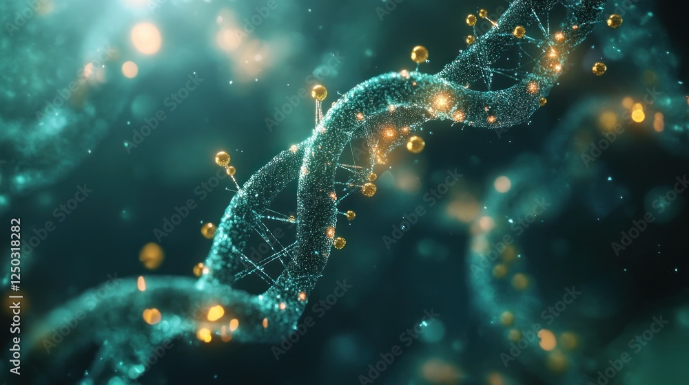 Aufkleber abstract dna strand visualization with glowing particles and bokeh
