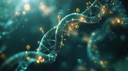Abstract DNA Strand Visualization with Glowing Particles and Bokeh