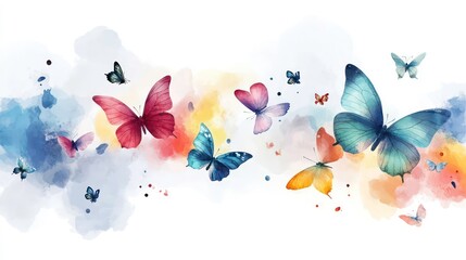 Colorful watercolor butterflies creating a whimsical border with negative space, designed with a generative AI for a beautiful, summer nature theme
