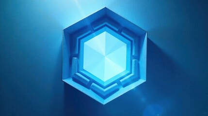 Abstract Blue Hexagonal Window Architectural Design Element with Light Shining Through