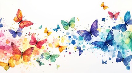 Colorful watercolor butterflies creating a whimsical border with negative space, designed with a generative AI for a beautiful, summer nature theme
