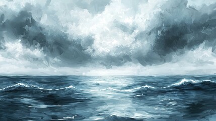 Ocean Waves, Stormy Sky, Seascape Painting