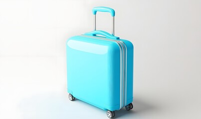 Light blue suitcase on wheels, studio shot, travel preparation, white background, vacation planning