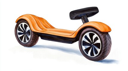 Fototapeta premium Watercolor Painting of a Tan Scooter with Black Wheels on White Background