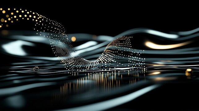 Abstract digital wave, glowing particles, dark background, tech concept, website header