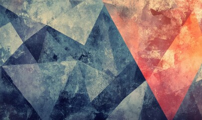 Abstract geometric textured art; vibrant triangles, grunge background; website design