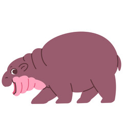 Pygmy Hippo Cartoon Character Hand Drawn Illustration