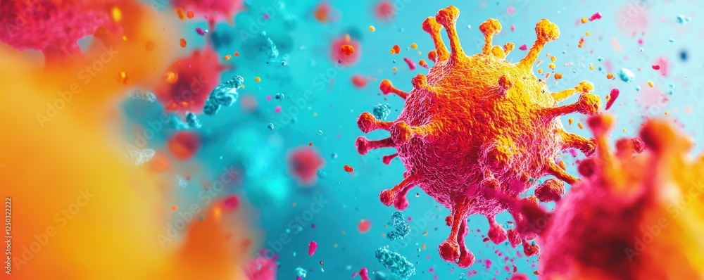Poster exploring viral particles microscopic world digital art colorful background abstract viewpoint scien